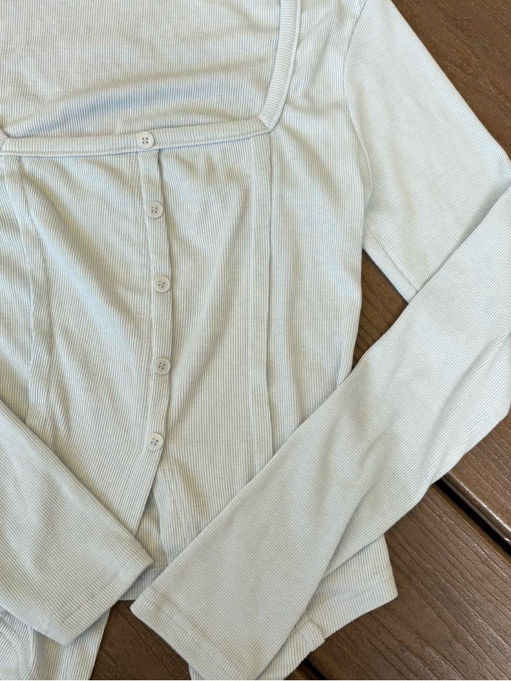 Light Blue Ribbed Long-Sleeve Button Front Top - Picture 4 of 5
